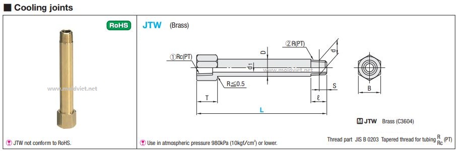 ống đồng dẫn nước cooling joints JWT là linh kiện khuôn ép nhựa